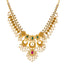 22k Yellow Gold, Emerald, Ruby, CZ & Pearl Temple Necklace Set (62.3gm)