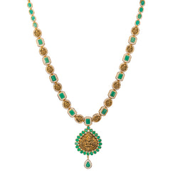 22K Yellow Gold & Emerald Lakshmi Necklace (50gm)