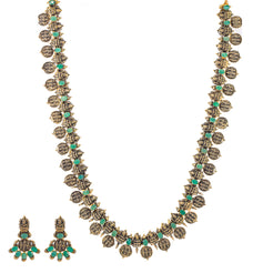 22K Antique Gold & Emerald Temple Jewelry Set (91.2gm)