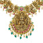 22K Antique Gold Lakshmi Temple Necklace w/ Emeralds, Ruby, CZ & Pearls (80.5gm)