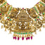 22K Antique Gold Lakshmi Temple Necklace w/ Emeralds, Ruby, CZ & Pearls (53.3gm)