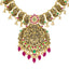 22K Antique Gold Lakshmi Temple Necklace w/ Emeralds, Ruby, CZ & Pearls (71.3gm)