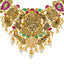 22K Antique Gold Lakshmi Choker Necklace w/ Emeralds, Ruby, CZ & Pearls (25.6gm)
