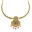 22K Antique Gold Lakshmi Choker Necklace w/ Emeralds, Ruby, CZ & Pearls (33.4gm)