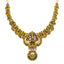 22K Antique Yellow Gold Laksmi Temple Necklace w/ Emerald, Ruby, & CZ(42.9gm)