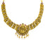 22K Antique Yellow Gold Laksmi Temple Necklace w/ CZ, Emerald, Ruby, & Pearls (31.3gm)