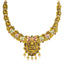 22K Antique Yellow Gold Laksmi Temple Necklace w/ CZ, Pearls, Emerald & Ruby (32.2gm)