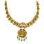 22K Antique Yellow Gold Laksmi Temple Necklace w/ CZ, Emerald & Ruby (32.7gm)