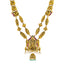 22K Antique Yellow Gold Laksmi Temple Necklace w/ CZ, Pearls, Emerald & Ruby (44.2gm)
