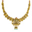 22K Antique Yellow Gold Laksmi Temple Necklace w/ CZ, Pearls, Emerald & Ruby (29.3gm)