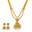 22K Antique Gold, CZ, Emerald, & Ruby Lakshmi Necklace & Jhumki Set (109.5m)