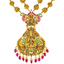 22K Antique Gold, CZ, Emerald, & Ruby Lakshmi Necklace & Jhumki Set (109.5m)