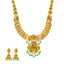 22K Antique Gold, CZ, Emerald & Ruby Lakshmi Necklace & Jhumki Set (100.8gm)