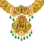 22K Antique Gold, CZ, Emerald & Ruby Lakshmi Necklace & Jhumki Set (100.8gm)