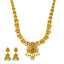 22K Antique Gold, CZ, Emerald, & Ruby Lakshmi Necklace & Jhumki Set (79.9gm)