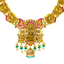 22K Antique Gold, CZ, Emerald, & Ruby Lakshmi Necklace & Jhumki Set (79.9gm)