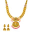 22K Antique Gold, CZ, Emerald, & Ruby Lakshmi Necklace & Jhumki Set (102gm)