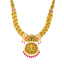 22K Antique Gold, CZ, Emerald, & Ruby Lakshmi Necklace & Jhumki Set (102gm)