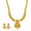 22K Antique Gold CZ Emerald Ruby Necklace Chandbali 75.1g