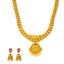 22K Yellow Gold, CZ & Ruby Necklace & Jhumki Set (129 gm)