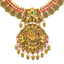 22K Antique Gold Lakshmi Temple Necklace w/ Emeralds, Ruby & CZ (98.2gm)