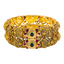 22K Antique Gold, Emerald, CZ & Ruby Temple Bangle Set of 2 (47.8gm)