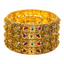 22K Antique Gold, CZ, Emerald & Ruby Temple Bangle Set of 4 (73.2gm)