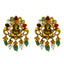 22K Antique Gold Temple Necklace & Earrings Set w/ Gems and Pearls (54.5 grams)