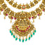 22K Antique Gold Lakshmi Temple Necklace w/ Emeralds, Ruby, Pearls & CZ (66.4gm)