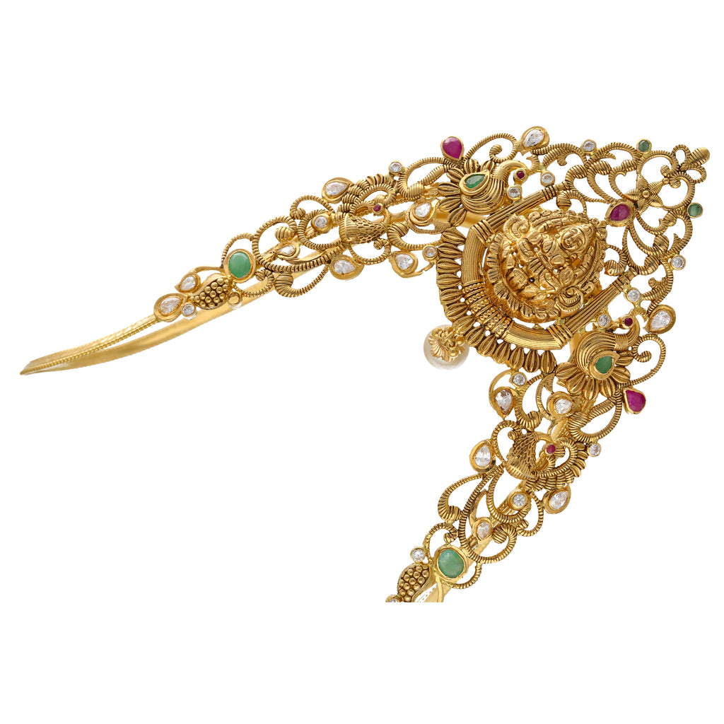 22K Yellow Gold Temple Vanki Arm Bracelet w/ Emerald, Ruby, Pearls & C