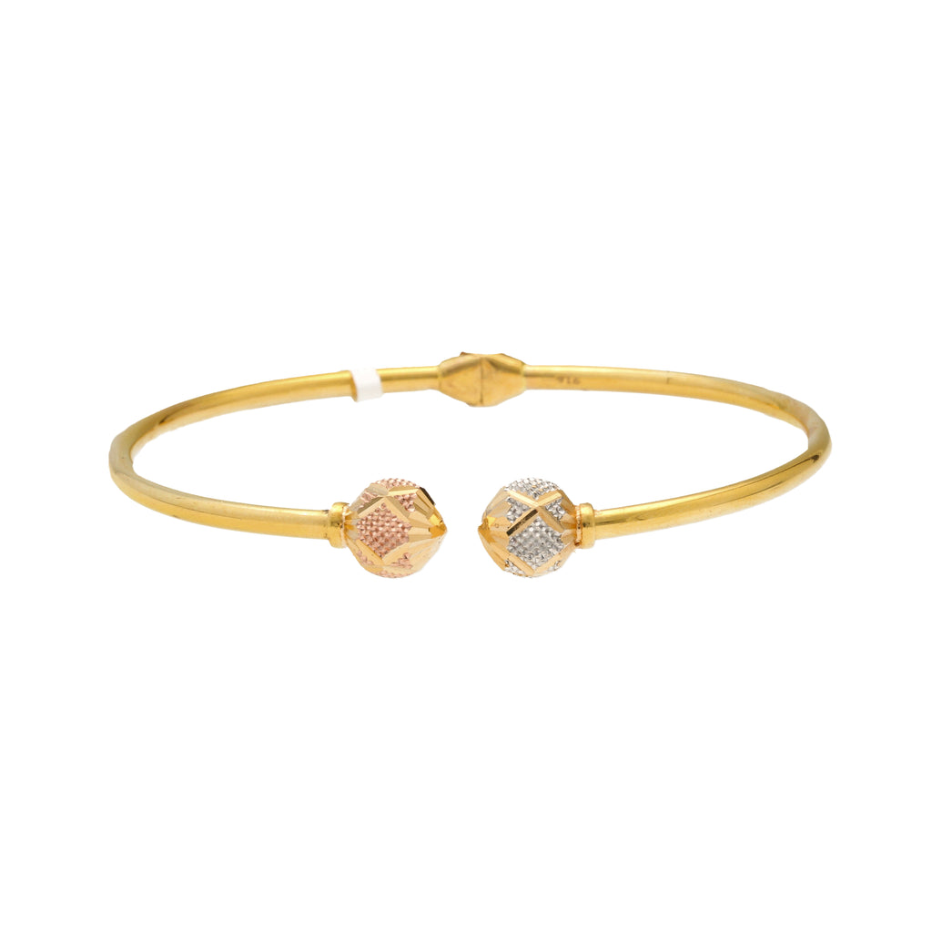 22K MultiTone Gold Ball Bead Open Bangle (7.4gm) Virani Jewelers