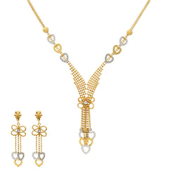22K Yellow & White Gold Beaded Heart Necklace Set (15.7gm)