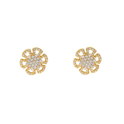 22K Yellow Gold & CZ Square Stud Earrings (4.4gm)