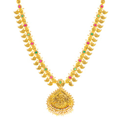 22K Yellow Gold Temple Necklace w/ Uncut Diamonds & Gemstones (83.7gm)