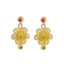 22K Yellow Gold Antique Necklace & Earrings Set W/ Ruby, Emerald, CZ & Large Ornate Pendants on Beaded Multi Strand - Virani Jewelers