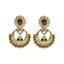 22K Yellow Antique Gold Chandbali Pendant & Earrings Set W/ Kundan, Rubies & Emeralds - Virani Jewelers