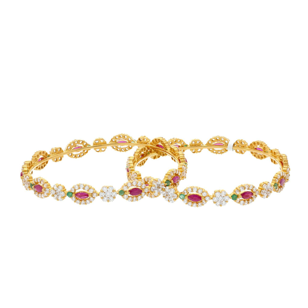 22K Yellow Gold Bangles Set of Two W/ Emeralds , Rubies & Cubic Zirconia, 51.4 grams - Virani Jewelers |
Exude royal elegance and charm by adorning this traditional patterned bangle.This 22K yellow g...