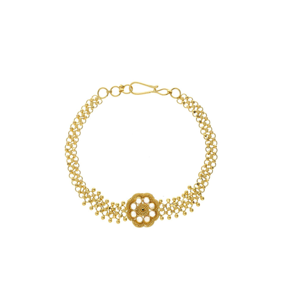 22K Yellow Gold Elegant Link Peace Bracelet W/ Kundans, 8.6 grams - Virani Jewelers |
Stand out of the crowd and enhance your feminine grace with this elegant 22K yellow gold brace...