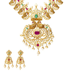 22K Gold Pachi Mango mala Necklace Set - Virani Jewelers