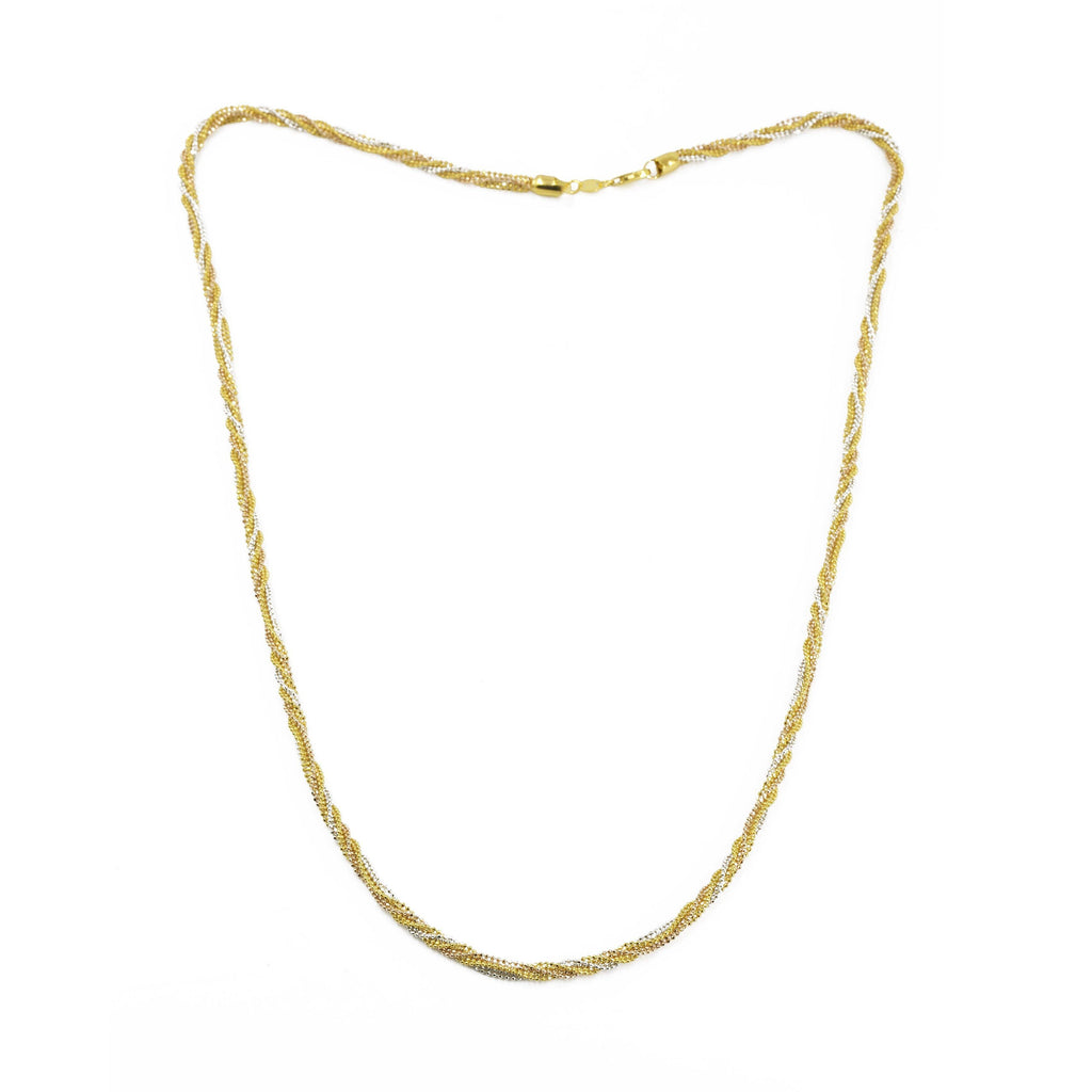 22K Multi Tone Gold Chain W/ Rose, White & Yellow Gold Twisted Beaded Strands - Virani Jewelers | 22K Multi Tone Gold Chain W/ Rose, White & Yellow Gold Twisted Beaded Strands for women. Thi...
