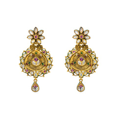 22K Yellow Gold Drop Earrings W/ Kundan & Vintage Design - Virani Jewelers