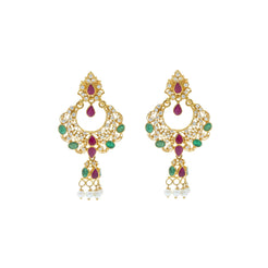 22K Yellow Gold Hoop Earrings W/Rubies,Emeralds,CZ and pearls with Dreamcatcher Design - Virani Jewelers