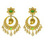 An image of the emerald, pearl, and CZ embellishments on the Anjali 22K gold earrings from Virani Jewelers.