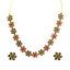 22K Yellow Gold Necklace & Stud Earrings Set W/ Rubies & Sapphires on Large Flower Pendants - Virani Jewelers