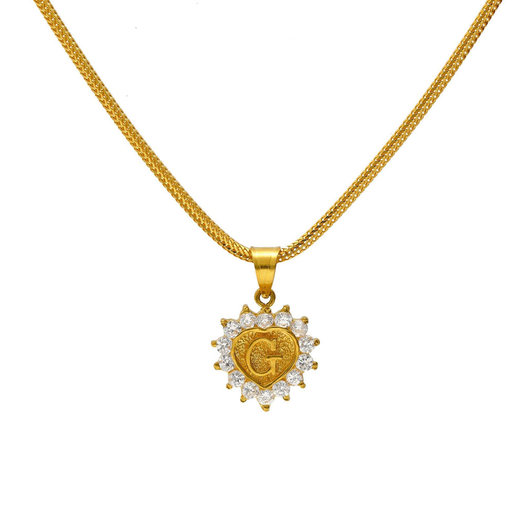 22K Yellow Gold & CZ Stone Letter "G" Heart Pendant - Virani Jewelers |
Our 22K Yellow Gold & CZ Stone Letter