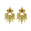 An image of the Bhavna 22K gold earrings with pearl, CZ gemstone, ruby, and emerald embellishments from Virani Jewelers.