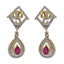 22K Yellow Gold Drop Earrings W/ Rubies, CZ Gems & Faceted Pear Pendant - Virani Jewelers