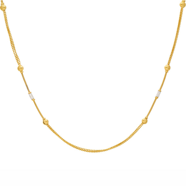 22K Yellow Gold Thin Beaded Chain (8.1 grams) | 
This 22k yellow gold chain is both modern and stylish. The beaded details and white gold accents...