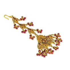 22K Yellow Gold Tikka W/ Precious Rubies Patterned on A Layered Fan Formation - Virani Jewelers