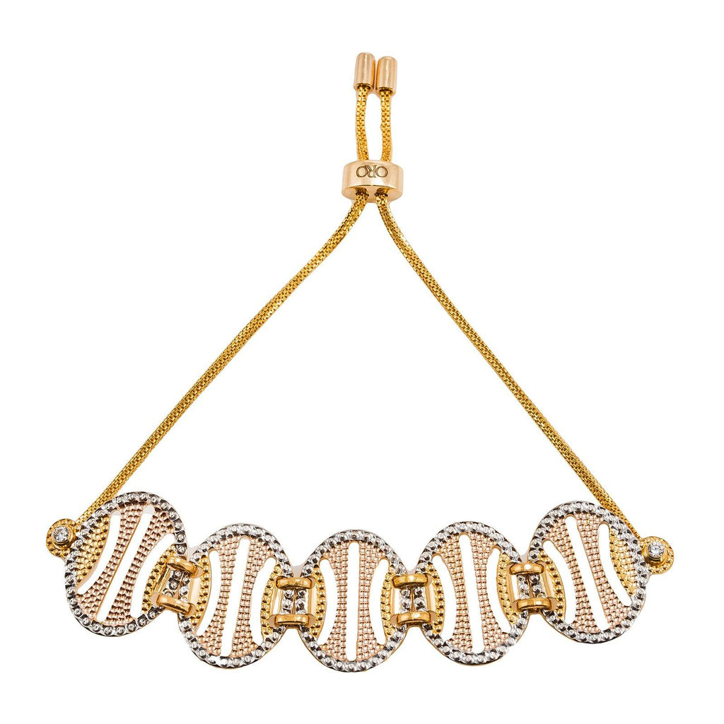 22K Multi Tone Gold Bracelet W/ Laser Cut Lines & Drawstring Closure - Virani Jewelers | Make a statement of elegance in this brilliant 22K multi tone gold women’s bracelet from Virani J...